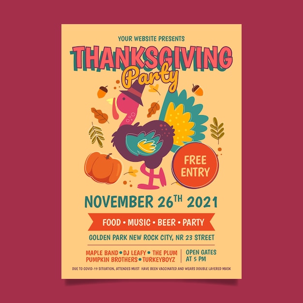 Hand drawn flat thanksgiving vertical poster template