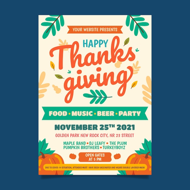 Hand drawn flat thanksgiving vertical poster template