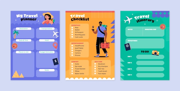 Hand drawn flat travel itinerary template