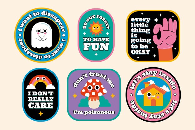 Hand drawn flat trendy cartoon badges and labels