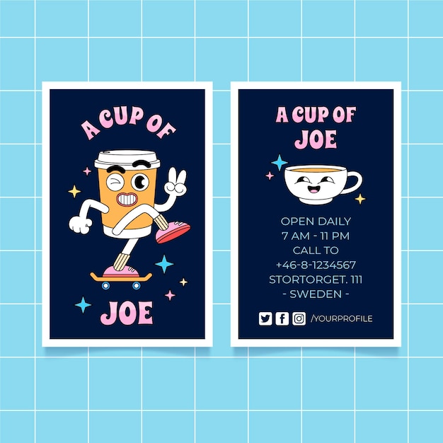 Hand drawn flat trendy cartoon business cards