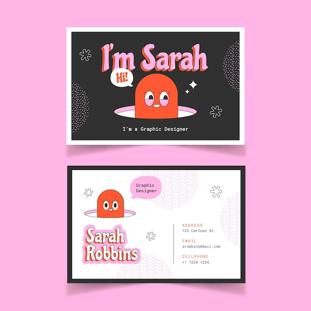 Hand drawn flat trendy cartoon business cards