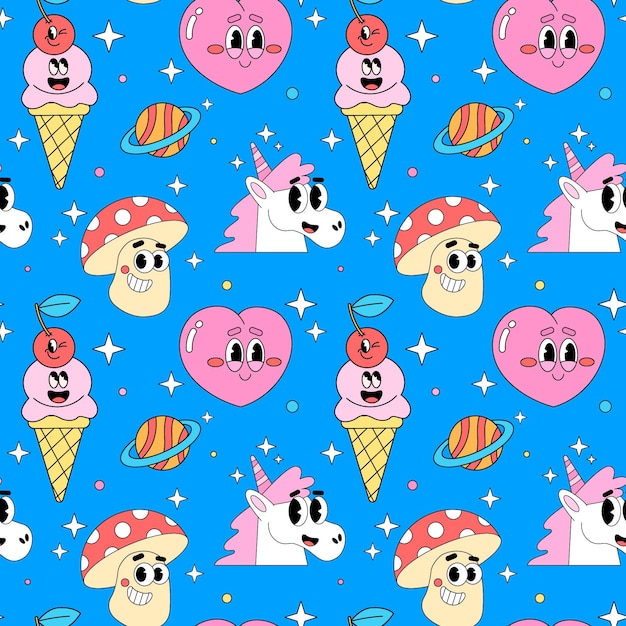 Hand drawn flat trendy cartoon pattern