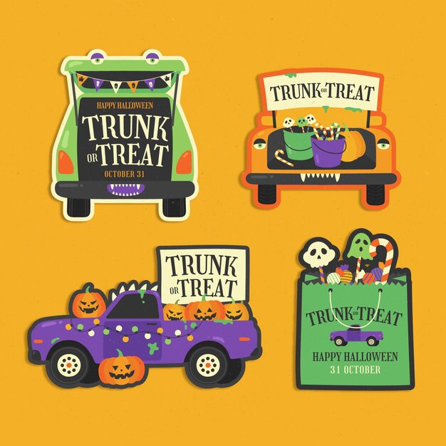 Hand drawn flat trunk or treat labels collection