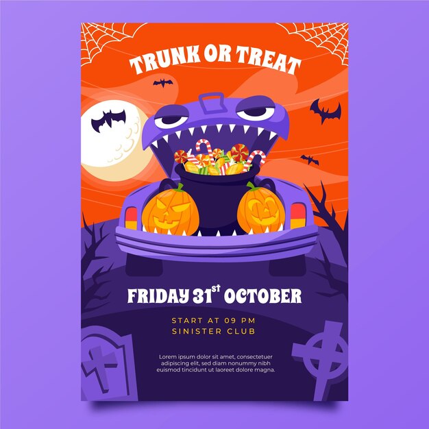 Hand drawn flat trunk or treat vertical poster template