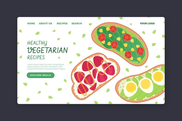 Hand drawn flat vegetarian food landing page template