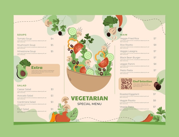 Free Vector hand drawn flat vegetarian food menu template