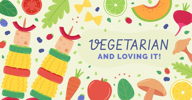 Hand drawn flat vegetarian food social media post template