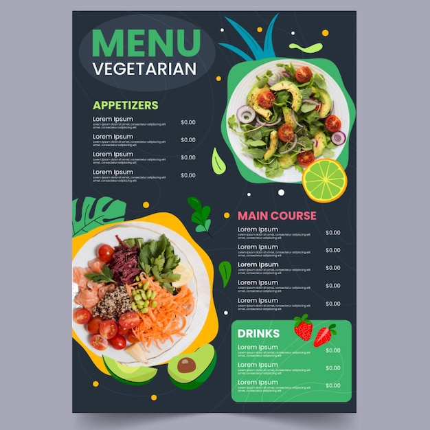 Hand drawn flat vegetarian menu