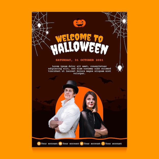 Free vector hand drawn flat vertical halloween party flyer template with photo