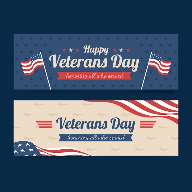 Hand drawn flat veteran's day horizontal banners set