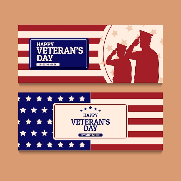 Free Vector hand drawn flat veteran's day horizontal banners set