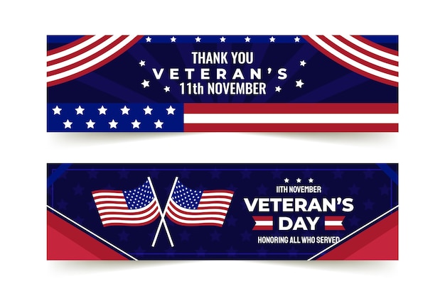 Hand drawn flat veteran's day horizontal banners set