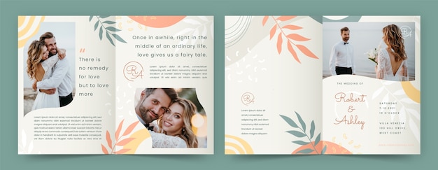 Hand drawn flat wedding brochure template