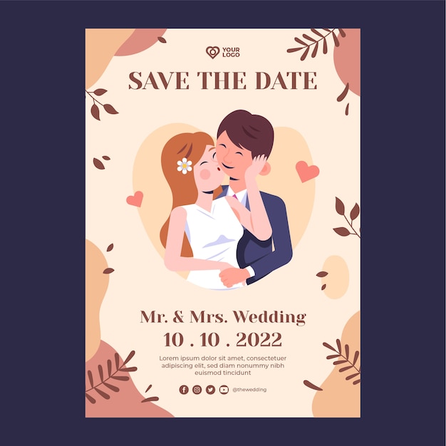 Hand drawn flat wedding poster template