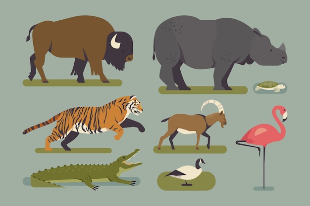 Free vector hand drawn flat wild animals illustration