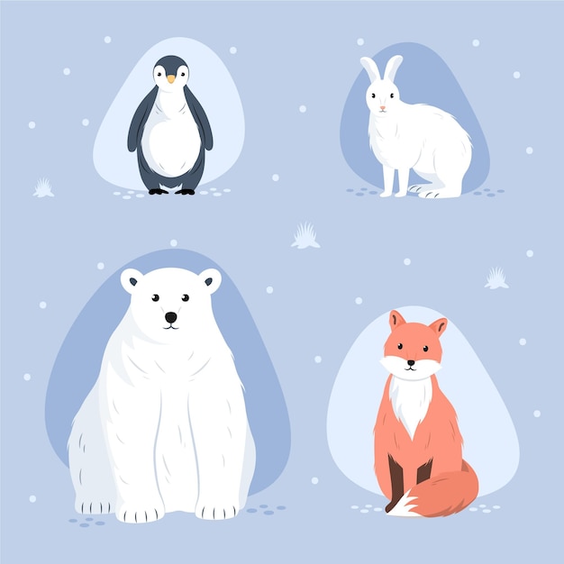 Free Vector hand drawn flat winter animals collection