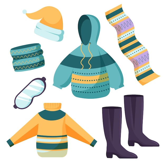 Free vector hand drawn flat winter clothes and essentials collection