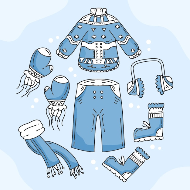 Free Vector hand drawn flat winter clothes and essentials collection