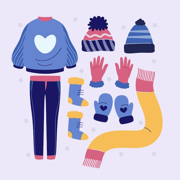 Free Vector hand drawn flat winter clothes and essentials collection