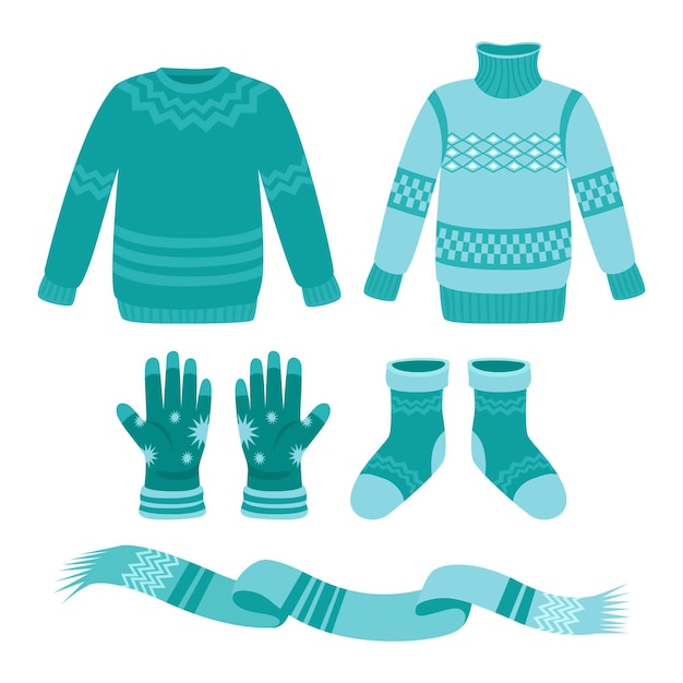 Free Vector hand drawn flat winter clothes and essentials collection