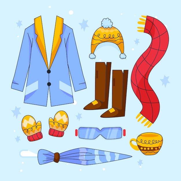 Free Vector hand drawn flat winter clothes and essentials collection