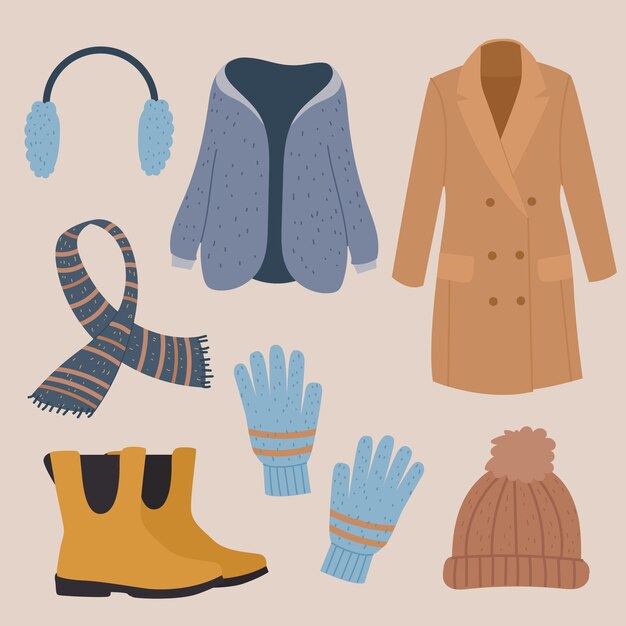 Free Vector hand drawn flat winter clothes and essentials collection