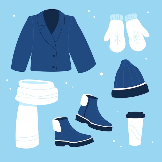 Free Vector hand drawn flat winter clothes and essentials collection