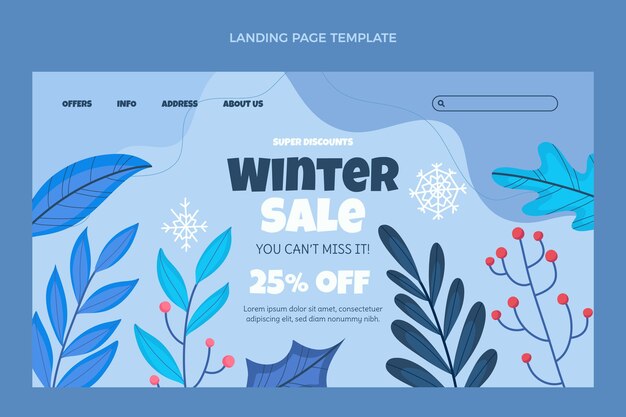 Hand drawn flat winter landing page template