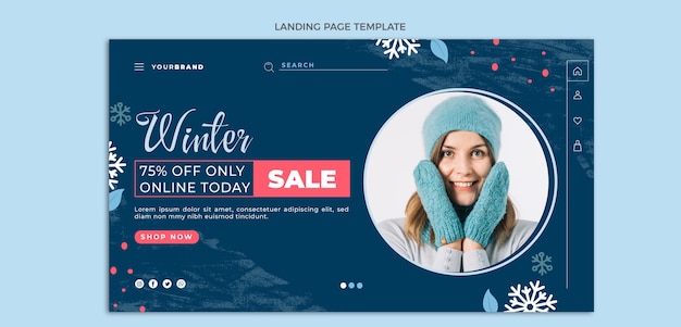 Hand drawn flat winter landing page template