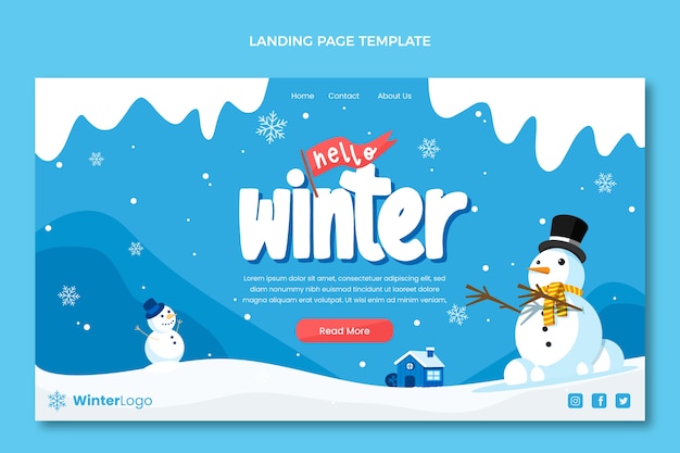 Hand drawn flat winter landing page template