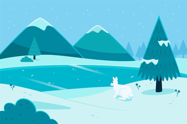 Hand drawn flat winter landscape illustration