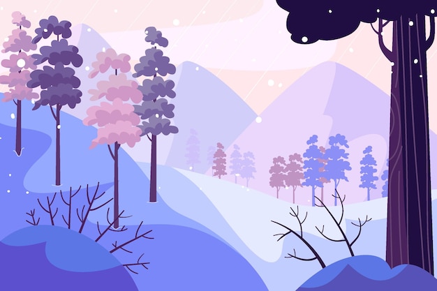 Hand drawn flat winter landscape illustration