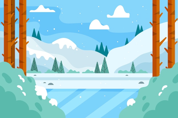 Free Vector hand drawn flat winter landscape illustration