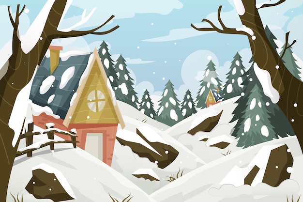 Free Vector hand drawn flat winter landscape with trees and snow