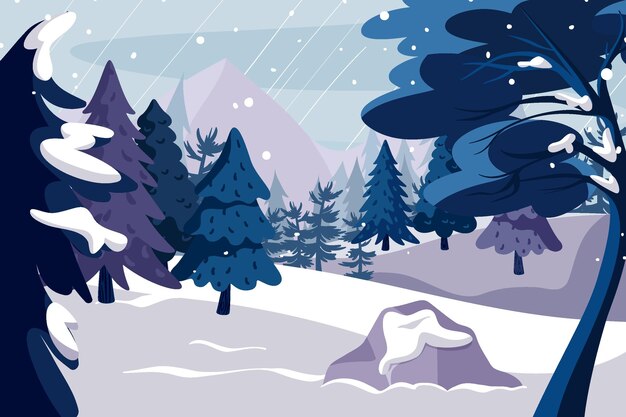 Hand drawn flat winter landscape