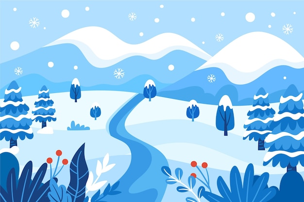 Free vector hand drawn flat winter landscape