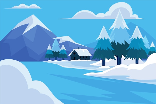 Hand drawn flat winter landscape