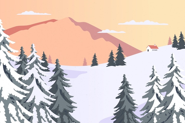 Free Vector hand drawn flat winter landscape