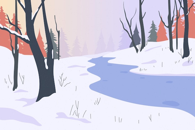 Hand drawn flat winter landscape