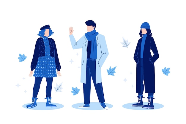 Free Vector hand drawn flat winter people collection