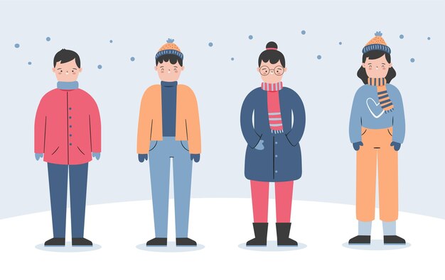 Hand drawn flat winter people collection