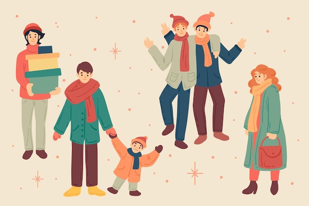 Free Vector hand drawn flat winter people collection