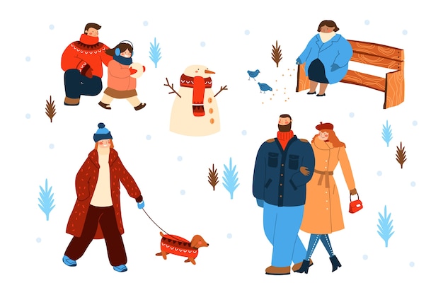 Free Vector hand drawn flat winter people collection