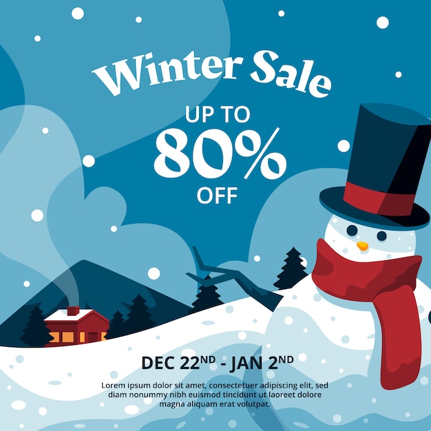 Hand drawn flat winter sale banner illustration