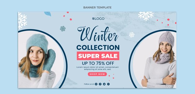 Hand drawn flat winter sale banner