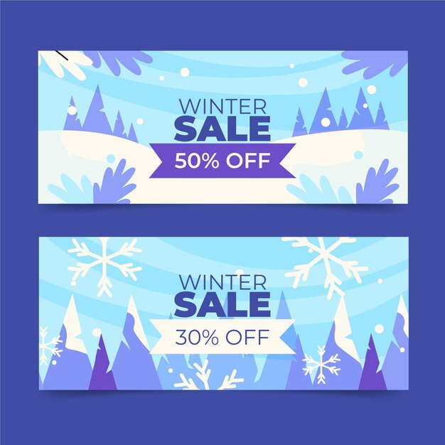 Hand drawn flat winter sale horizontal banners set