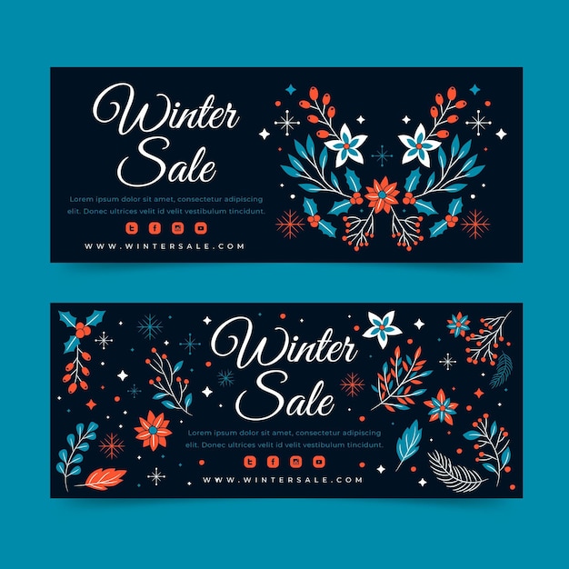 Hand drawn flat winter sale horizontal banners set