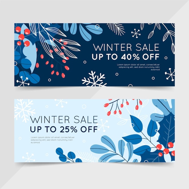 Hand drawn flat winter sale horizontal banners set