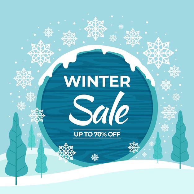 Hand drawn flat winter sale illustration and banner